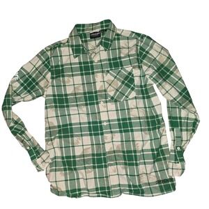 Spyder Flannel Shirt Long Sleeve Button‎ Up Plaid Outdoors Green White M